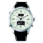 POLICE Mission gents cream ANI - DIGI dial with black leather strap watch