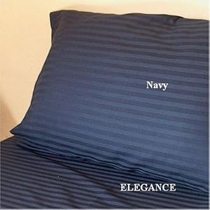 ELEGANCE Egyptian Cotton 1000 Thread Count 3 - Pc Sateen Stripe Duvet Cover Navy Blue Queen..