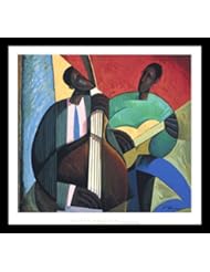Home: "Reminiscing" Joseph Holston, framed African-American music poster art print, 28" x 30"