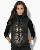 Lauren by Ralph Lauren Petite Vest, Jessie Reversible Solid/Leopard Puffer Black/Gold P/M