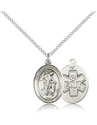 .925 Sterling Silver Guardian Angel / Emt Medal Pendant 3/4 x 1/2 Inches -8118- Comes with a .925 Sterling Silver Lite Curb Chain Neckace And a Black velvet Box