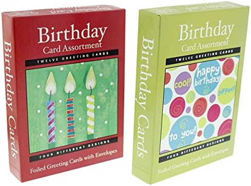 Foiled Birthday Greeting Cards - 2 boxes of 12 count Assorted Styles, 5" x 7" Envelopes included