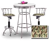 Chrome Bar Table & 2 Chrome Adjustable 24"-29" Camouflage Wildlife Fabric S ....