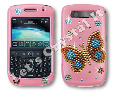 Blackberry 8900 Curve Swarovski Crystal Bling Cell Phone Cover (Spring Butterfly)