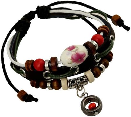 MyTime Bracelet New Trendy Classic Oval Enamel Flower Tattoo Women Wristband Bracelet Red Beads Vintage Genuine Leather Jewelry Lady Cuff Bangle