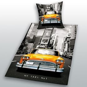 Herding - 445960050 - Parure de lit New York Taxi - Taie d'oreiller 80 x 80 + housse de couette 135 x 200 cm - Linon (Import Allemagne)