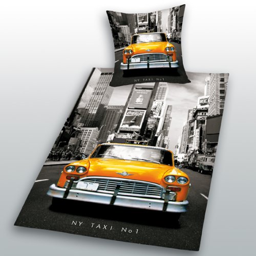 Herding - 445960050 - Parure de lit New York Taxi - Taie d'oreiller 80 x 80 + housse de couette 135 x 200 cm - Linon (Import Allemagne)