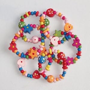 8 x Colourful Wooden Girls Bracelets - Ideal as Goody Loot Party Bag Filler Jewellery