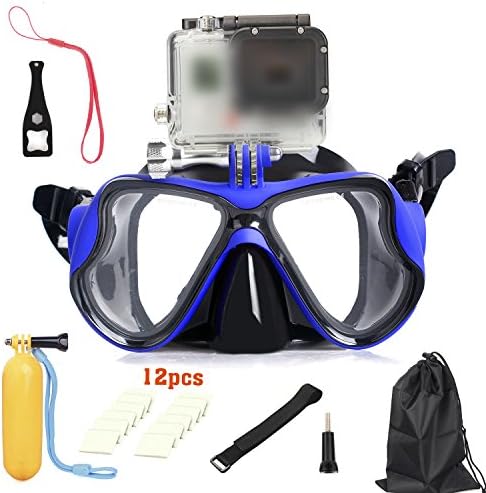 New Diving Glasses Mask Camera Accessory Kits,6-in-1 Dive Scuba Mask Snorkel Snorkeling Diving Glasses Cover Goggles Tempered Glass for Gopro-Blue Black