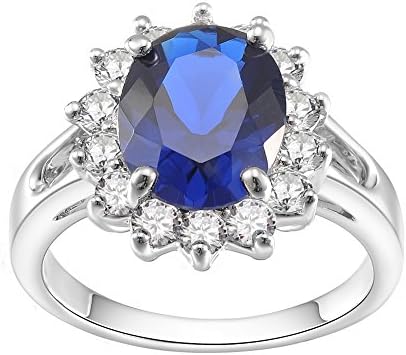 Bridal Rings-KIVN Fashion Jewelry Emerald CZ Cubic Zirconia Princess Diana Engagement Rings for Women(Sapphire)(8)