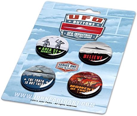 UFO Pinback Button 4 Pack Set - 1.25" - Roswell Alien Flying Saucer Area 51