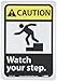 NMC CGA12R CAUTION - Watch your step. – 7 in. x 10 in. Plastic Caution Sign with Graphic, Black/White Text on Yellow/Black Base