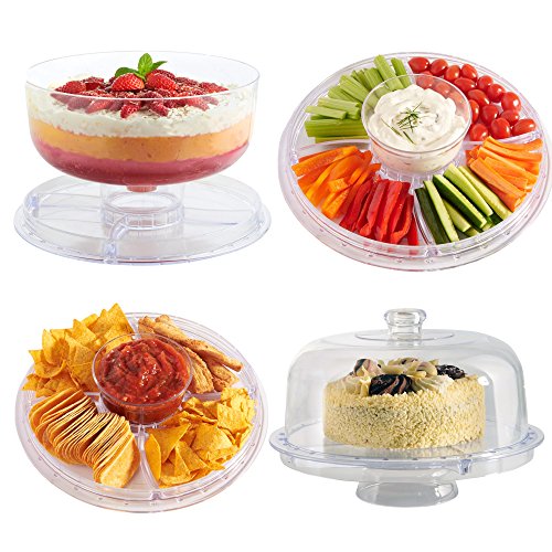 VonShef 6 in 1 Multi-Function 12-Inch Cake Stand/Dome, Chip Platter, Punch Bowl, Salad Bowl, Punch Bowl