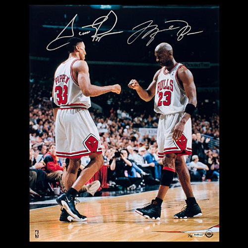Michael Jordan/Scottie Pippen Dual Autographed Chicago Bulls "20th Anniversary Championship Pound" 16x20 Photo - Unframed and Limited to 72