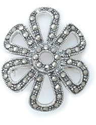 Silverflake -Marcasite Flower Bow Pin Brooch