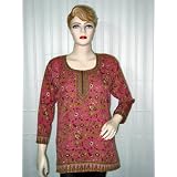 Womens Gift Idea Bohemian Brink Pink Printed Crepe Easy Wear Kurti Tunic Top L