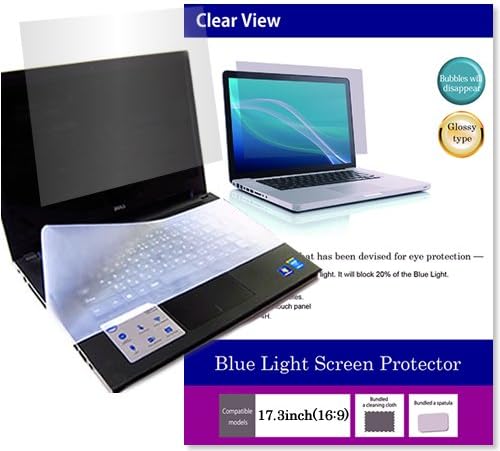 (Media Cover Market)Silicon keyboard cover and a set of Screen Protector[Glossy type] to block the blue light for 17.3 inch square monitor[16:9] models
