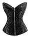 BSLINGERIE® Womens Boned Corset Zipper Black Brocade Top