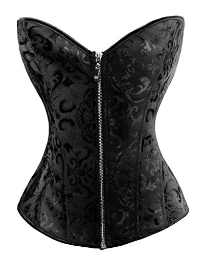 BSLINGERIE® Womens Boned Corset Zipper Black Brocade Top