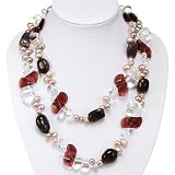Four-Strand Peach Pink Freshwater Pearl & Amethyst Handmade Wrap Necklace
