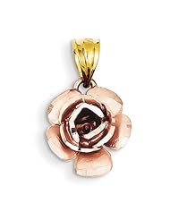 14k Two Tone Gold Rose Pendant. Metal Wt- 2.18g