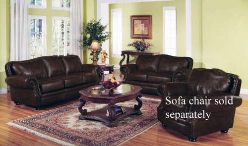2pc Sofa Set Nail Head Trim Dark Burgundy Leather