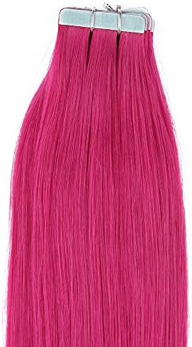Top 16" 18" 20" 22" 24" Remy Tape-in Hair Skin Weft Real 100% Human Hair Extensions (16inch 30g/20pcs, #Pink)