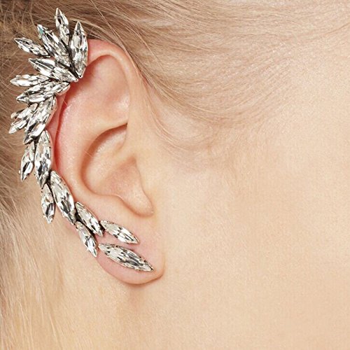 Crystal Crescent Shape Rhinestone Right Ear Cuff Clip Silver Earring Stud 1pc
