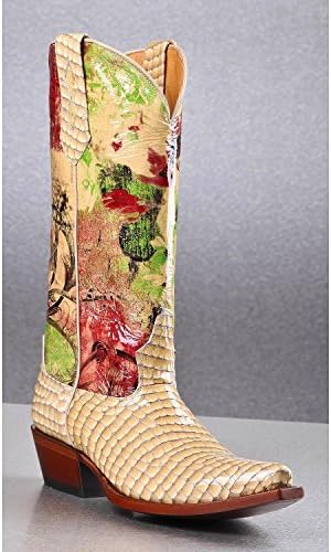 Johnny Ringo Women's Faux Snakeskin Printed Cowgirl Boot Square Toe Cream 8 M US