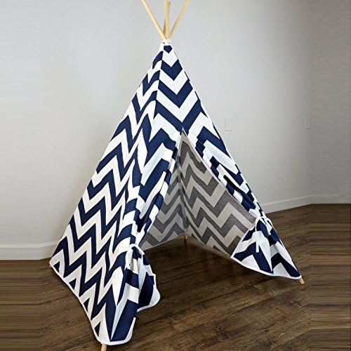 Large Chevron Navy Blue and White Zig Zag Kids Indoor Play Teepee Tent in Cotton Canvas