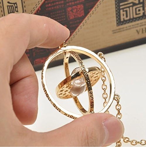 playcos Spinning Time Turner Harry Potter Necklace Hermoine Granger Rotating Hourglass (Color: Gold)
