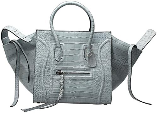 Bagqeen 100% Genuine Leather Crocodile Embossed Handbags Smile Bats Handbags (Grey)