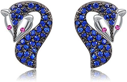 IBELOVER Blue Fox Stud Earring Platinum Plated Elegant Fashion Sapphire Jewelry For Women