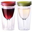 Vino2Go Set of 2 Double Wall Insulated Acrylic Wine Tumblers: with Merlot & Verde Slide Tops Open/Close Drink Through Lid 10 oz.