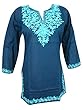 Blue Indian Kurta Tunics Women Tops Floral Embroidered Cotton Blouses Small Sz Blue Indian Kurta Tunics Women Tops Floral Embroidered Cotton Blouses Small Sz