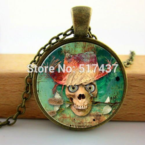 Pretty Lee 2015 New Halloween Skull Necklace Silver Bronze Jewelry Trick Or Treat Glass Photo Pendant Necklace