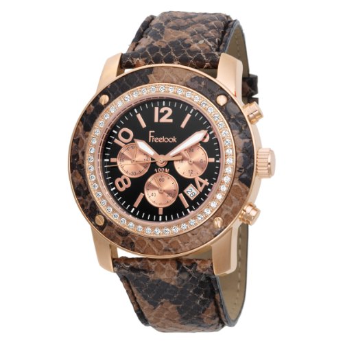 Freelook Unisex HA1711-RG-2 Alpina Black Dial rose gold Subdial Brown Snake Skin Band Watch