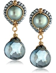 Dana Kellin Fresh Water Pearl Blue Quartz Post Earrings