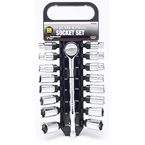 Performance Tool W38202 17 Piece 1 2 Drive SAE and Metric 6 Point Socket Set with Ratchet by 