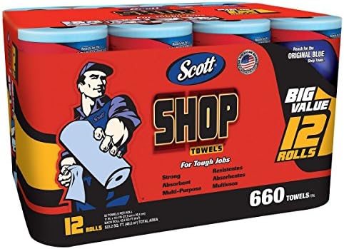 KIMBERLY CLARK CONSUMER SCOTT Shop Towels, Roll, 10 2/5 x 11, Blue, 55/Roll, 12 Rolls/Carton (75147)