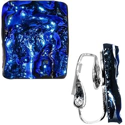 Handcrafted Blue for You Dichroic Glass Clip On Earrings