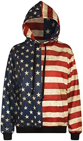 Unisex American Flag Patterns Print Pullover Hoodie Hooded Sweatshirts