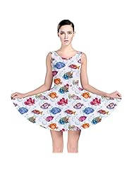 Polyester/Spandex Stretchy Tropical Print Skater Dress 