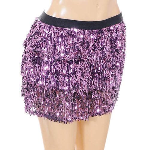 Purple Short Layered Sequined Mini Skirt Size Large