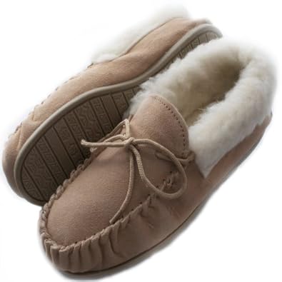 Mocassins / Pantoufles en peau de mouton pour femmes beige avec
