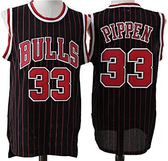 Pippen #33 Black Red Mens Chicago Bulls Stripe Jerseys S