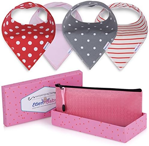 Baby Bandana Drool Bibs By Eden Baby with Adjustable unique 3 Snaps - Premium Dribble & Teething Soft Bibs - 100% Organic Super Absorbent Cotton - 4 Pack cute Baby Shower Gift set + free bag