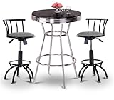 Chrome Bar Table & 2 Black Adjustable 24"-29" Gray Vinyl Seat Barstools
