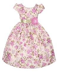 Girls Sleeveless Floral Print Jacquard  Sequined Gathered Cotton/Polyester/Satin Flower-Girl Dress  With a Bow(s) and a Sash 