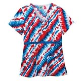 White Swan Gear Patriot Mock Wrap Scrub Top With Contrast Tie Belt